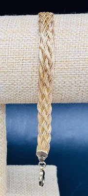 Brazalete de cadena trenzada relleno de oro amarillo de 18 quilates cierre grande de 7,5" Foto 1 de 4