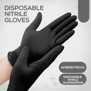 100 Latex-free Black Nitrile Disposable Gloves - Powder-free, Strong and Durable - Picture 1 of 6