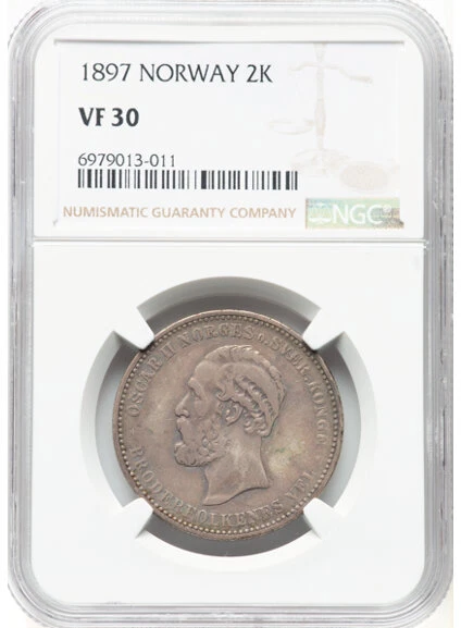 1897 Norway Oscar II 2 Kroner NGC VF30 Low Mintage - Image 1 of 2