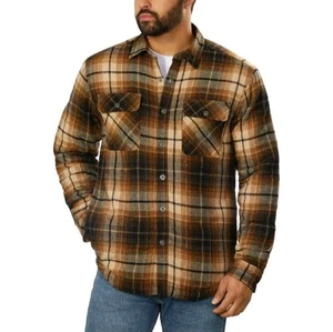 Grizzly Mountain Men Brown Flannel Shirt Jacket Sherpa Lined Shacket Size LARGE - Picture 1 of 5