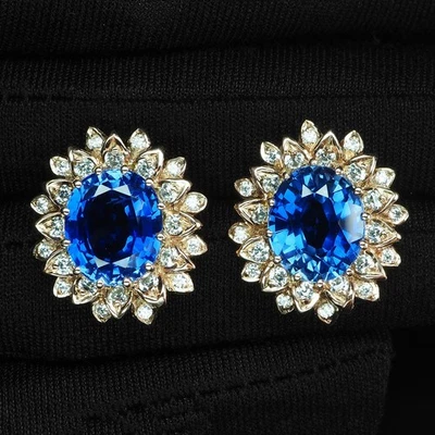 Orecchini floreali in argento sterling 925 12 ct zaffiro blu velluto... - Immagine 1 di 4