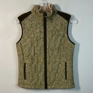J. McLaughlin Womens Green Tan Tweed Wool Zip Vest Sz S Equestrian Quiet Luxury - Picture 1 of 11