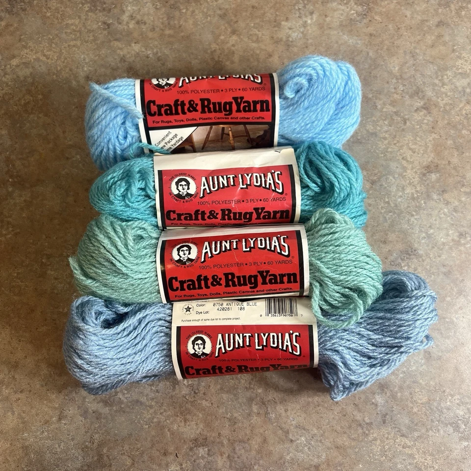 Lot Of 4 Skeins Aunt Lydia's Craft & Rug Yarn Different Blues/greens 3 Ply 60 Yd - Image 1 of 4