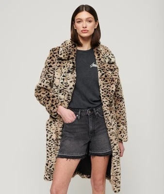 Superdry Cheetah Leopard Vintage Long Faux Fur Coat - Image 1 of 4