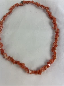 Orange And White Beaded Stone Necklace 15” Beach - Picture 1 of 6