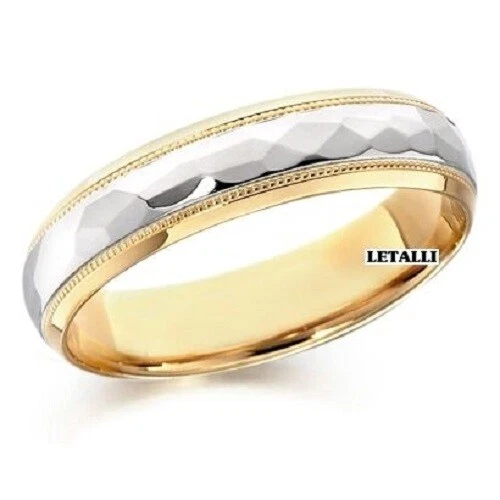 14K TWO TONE GOLD MENS WEDDING BAND RING 5MM - Image 1 of 1