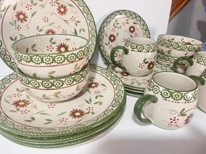 Temptations by Tara Floral Green, Yellow, Dinnerware (ALL OVEN RATED!) 16 Pc - Picture 1 of 10
