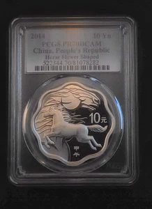 2014 1oz .999 Fine Silver China Lunar Horse Flower Shaped Coin - PCGS PR70 - Picture 1 of 2