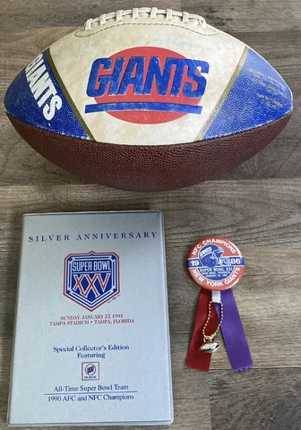 7 VINTAGE NFL NEW YORK GIANTS FOOTBALLS RALLY TOWEL PINBACK BUTTON XXV BOOK LOT Cover