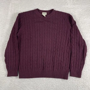 LL Bean Cable Knit Sweater Mens Large Red Burgundy Fisherman Wool Blend Vintage - Picture 1 of 7