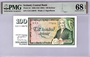 Iceland 100 Kronur 1986 (ND 1994) Pick 54 PMG 68 EPQ Superb GEM UNC - Picture 1 of 19