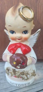 Vintage Arnart Japan Ceramic Halloween October Angel w Pumpkin & Rhinestones - Picture 1 of 14