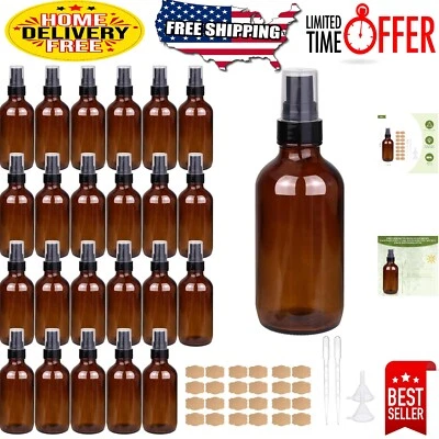 Elegantes frascos de spray de vidro âmbar 4 oz para óleos essenciais e sprays corporais - Conjunto com 24 - Imagem 1 de 4