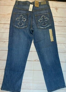 Jordan Craig Mens 34X34 Blue Straight Leg Distressed Ripped Desiger Jeans New - Picture 1 of 8