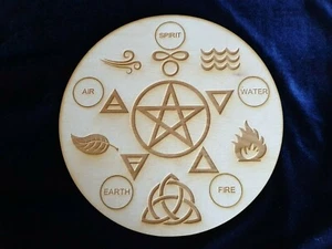 Ritual Altar Board With Pentagram & Elements Wood Engraved - Picture 1 of 2