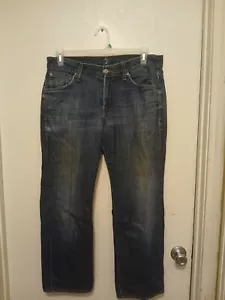 7 For All Mankind Jeans Mens 36X28 Blue Denim Straight Leg Logo 5 Pocket USA - Picture 1 of 7