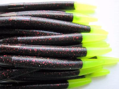 DOLITTLE & FISHMORE 40 pk 5" Senko Style - BLACK NEON CHART - Soft Plastic Worms - SCENT, SALT, USA