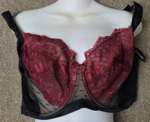 Adore Me Bra Size 46DD Unlined Sheer Black Burgundy Lace Underwire READ - Picture 1 of 18