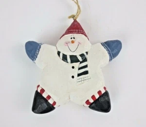 Star Snowman Ornament With Beanie Mittens Scarf Carrot Nose & Smile  - Picture 1 of 5