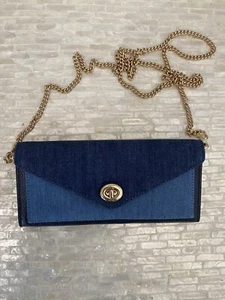 Coach Envelope Wallet Colorblock Denim and pebble leather Gold/Denim Multi C3317 - Picture 1 of 9