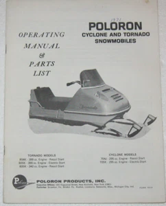 Moto de nieve Poloron Cyclone Toronado 1970 manual de operación piezas lista original - Imagen 1 de 2