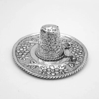 Sombrero Mexicano Figura Baratija Bandeja Plata de Ley F Ramírez Foto 1 de 4