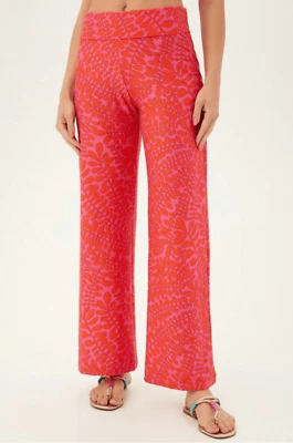 Trina Turk Trellis 游泳遮瑕泳装面料裤子 XL 粉色橙色阔腿 — 第 1/4 张图片