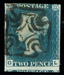 1840 2d Steel Blue Plate 1 GL DUBLIN Cross Very Scarce VFU Cat. £2,500.00 - Picture 1 of 1