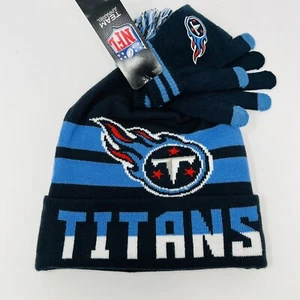 NFL Tennessee Titans Beanie & Gloves Set Toboggan Kids Youth Winter Hat Cap NEW - Picture 1 of 5