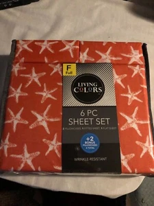 LIVING COLOR FULL SHEETS SET FLAT FITTED 4 PILLOWS CASES WRINKLE RESISTANT - Picture 1 of 5