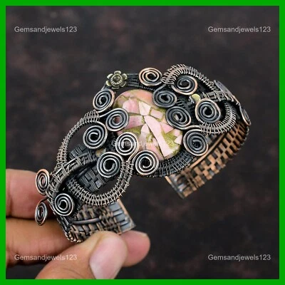 Oferta del Día de la Madre Ovalado Cobre Rosa Ópalo Piedras Preciosas Alambre Envuelto Brazalete Joyería Cobre Foto 1 de 4