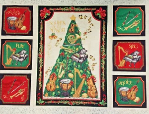 fabric panel JOYFUL NOISE Music Christmas 29"xWOF cotton Tara Reed South Seas - Picture 1 of 10