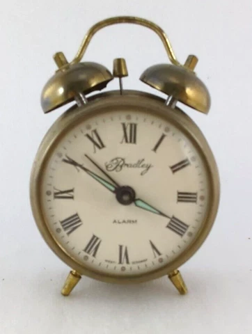 Bradley Double Bell Wind Up Alarm Clock West Germany Brass Keeps Time No Alarm Cover