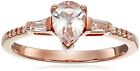 Rose Gold-plated Silver Morganite and Natural White Zircon Classic Ring, Size 7
