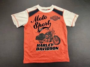 Harley Davidson Kids Sz 5 Orange/Beige/Black Short Sleeve Biker T-Shirt - Picture 1 of 7