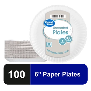 Great Value Uncoated Paper Plates, 6", 100ct - Picture 1 of 10