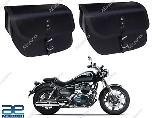 Genuine Leather Black Saddle Bags Pair For Royal Enfield Super Meteor 650 AEs - Foto 1 di 11