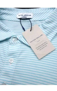 Peter Millar Pima Cotton Pilot Crown Polo Mens Shirt Striped Blue Medium New - Picture 1 of 6
