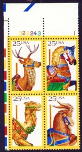 2390-2393 Carrusel Caballos Placa Bloque 25¢ Estampillas 1988 MNH - Imagen 1 de 4