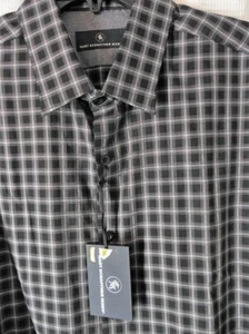 HART SCHAFFNER MARX Shirt Large black gray checks 33-34 long sleeve  NEW - Picture 1 of 4