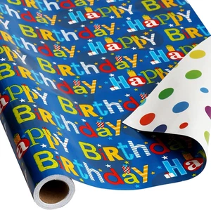 Reversible Happy Birthday Wrapping Paper Roll for Kids Boys Girls Birthday Greet - Picture 1 of 12