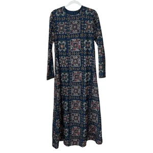 BCBG Maxazria Maxi Dress Womens Sz S Multicolor Embroidery Long Sleeve Blue Boho - Picture 1 of 6