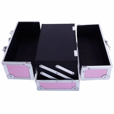 Aluminum Makeup Train Case Organizer Box with Mirror & Lock - Pink Portable - Image 1 of 4