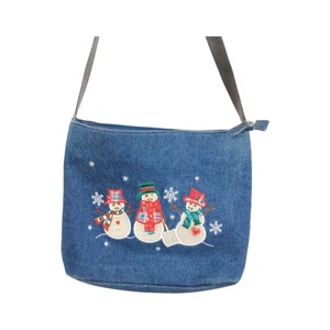 Kim Roger's Christmas Hobo Purse Embroidered Snowmen 10 By 11 Inch - Picture 1 of 6
