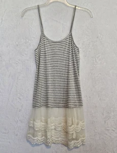 GRACE & LACE Striped Cami Tank Top Sz M Lace Dress or Top Extender Split Hem - Picture 1 of 10