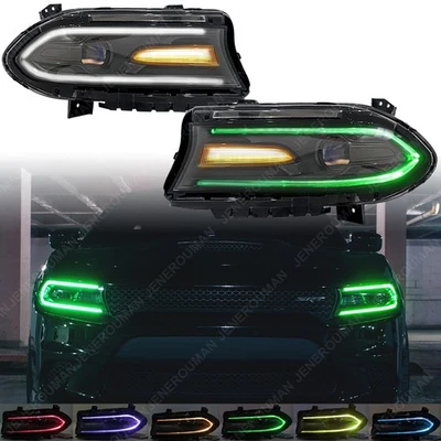 For 2015-2023 Dodge Charger DRL RGB Colorful Dual Headlights LED Halogen Lamps - Image 1 of 4