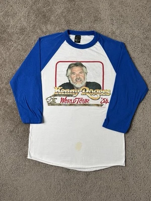 Hombres Kenny Rogers World Tour 1984 Azul Blanco Raglán Hecho en EE. UU., Talla L Foto 1 de 4