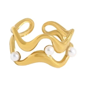 Elegant Adjustable Wedding Rings Dating Rings Wide Waves Pattern Finger Jewelry - Picture 1 of 8