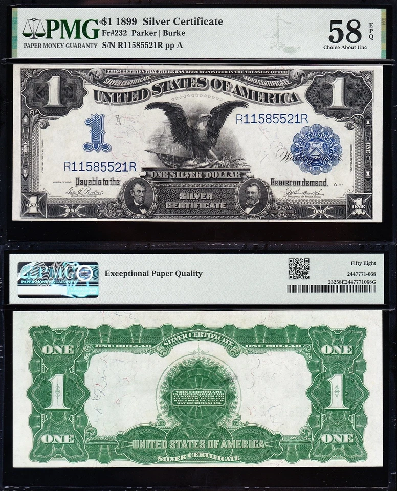 Amazing Crisp HIGH GRADE 1899 $1 "BLACK EAGLE" Silver Cert.! PMG 58 EPQ! 85521R - Image 1 of 3
