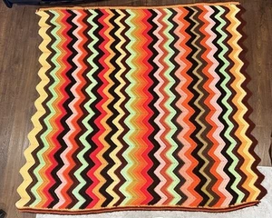 Vintage Handmade Granny Zig Zag Multicolor Afghan Throw Blanket 58”x56” - Picture 1 of 6